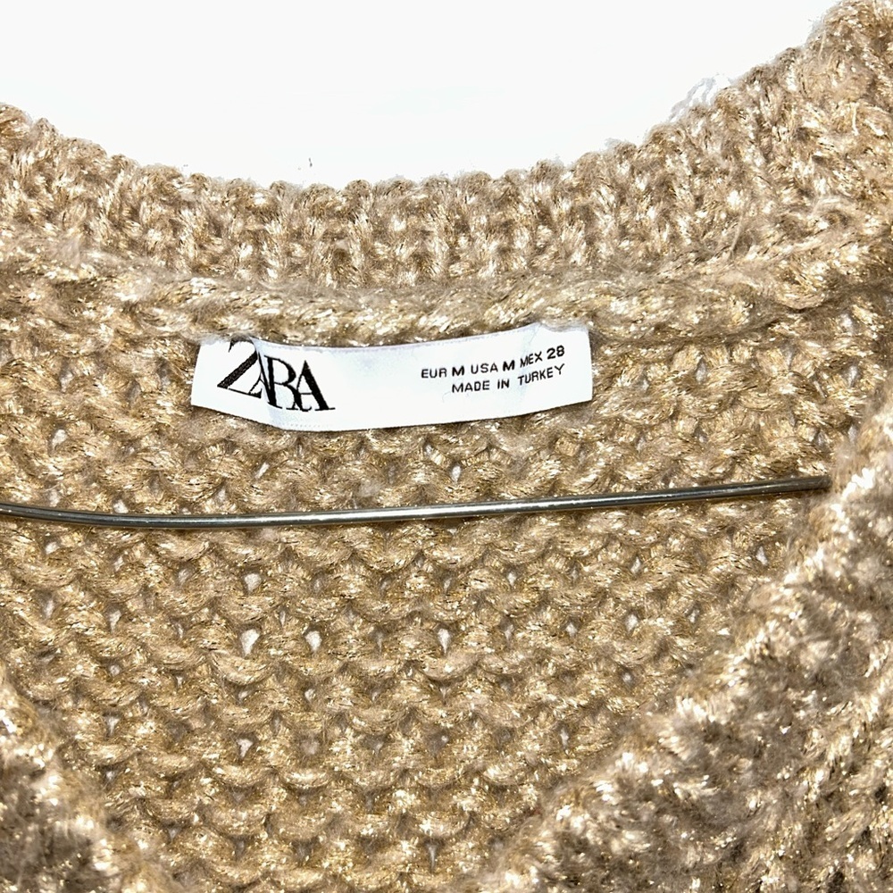 Zara Metallic Gold Knit Crop Top - Picture 2 of 3